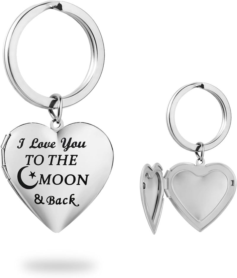 PHOCKSIN Silver Heart Locket Keychains for Women Gold Photo Locket Key chain that Hold Pictures New Years Gifts for Women - Image 1